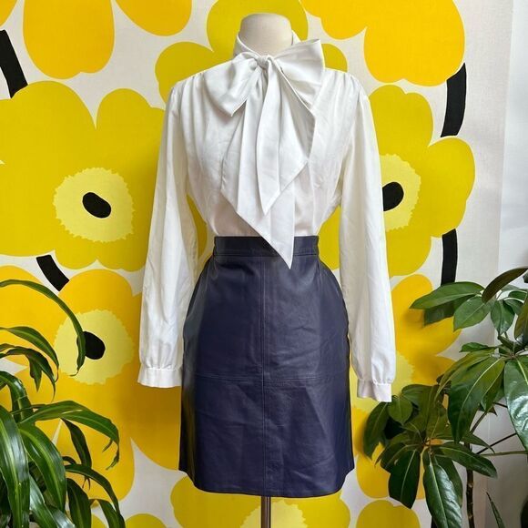 Vintage 70s / 80s Moody Deep Purple Genuine Leather Moto Skirt - Picture 1 of 6
